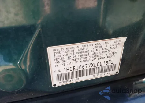 1999 Honda Civic Lx из США, поврежденный, VIN 1HGEJ6677XL001652